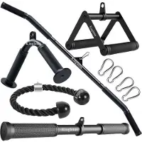 Markenlos Zubehör-Set für das Heim-Fitnessstudio mit 99,1 cm langer Latzug-Befestigung, gerader Zugstange, V-förmiger Stange, Trizepsseil und Doppel-D-Griffen