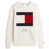 Tommy Hilfiger Rundhalspullover "GIFTING FLAG CREW NECK", Herren, Gr. S, weiß (ivory petal), Strick, Obermaterial: 100% Baumwolle, normal, Rundhals, Rippbündchen, Pullover Rundhalspullover