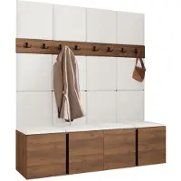 Mirjan 24 Garderoben-Set Orion V, Garderobe mit Sitzbank mit 16 x Wandpanel 42x42 (Farbe: Nuss Warmia, Soft 017)