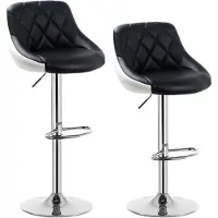 BellaFurn Set mit 2 Barhockern aus Kunstleder | Schwarz und Weiß | 32,5x34,5x86-106cm