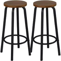 BellaFurn Set aus 2 Barhockern, runder Sitz aus MDF-Metall | Dunkle Buche | 30x30x71cm