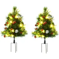 BellaFurn Set mit 2 künstlichen Weihnachtsbäumen mit Beleuchtung – Kiefern | Farbe: Grün | Abmessungen: 33x33x75 cm