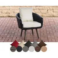 CLP Sessel Ameland Flachrattan Sitzhöhe 45 cm Polyrattanstuhl, Füße in Holzoptik, Farbe:schwarz, Polsterfarbe:Cremeweiß