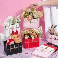 Markenlos 16 Stück Blumepapier Geschenkset in 4 Farben, Blumenstrauß Aufbewahrung und Handtasche mit goldenen Ketten und 36 Stück doppelseitigem Kleber