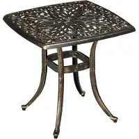 Moonbite Beistelltisch mit Schirmöffnung Ø 38 mm, Aluguss im Vintage-Bronze-Finish, florales Relief, justierbare Füße, 60 kg, Aluminium, Bronze
