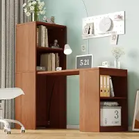 Great han 130x51x137 cm Multifunktionaler Klapptisch, Schreibtisch und Regal in einem, mit 4 Rollen, Walnussholz
