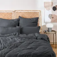 Merkloos Bettwäsche-Set aus Musselin, 155x220 cm + 80x80 cm - Mit - - Anthrazitfarben