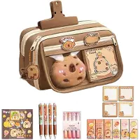 Merkloos Süßes Etui mit Capybara-Motiv, braun, mit mehreren Fächern