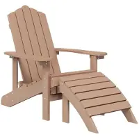 vidaXL Adirondack Gartenstuhl mit Fußstütze Hocker und Tisch Gartenliege Balkonstuhl Gartenmöbel aus HDPE wetterfest UV-beständig langlebig Braun - Sessel + Fußstütze
