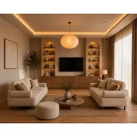 JVmoebel Elegantes Wohnzimmer Set mit zwei 3-Sitzern und passendem Sitzhocker Beige