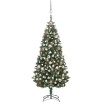 The Living Store Künstlicher Weihnachtsbaum mit Beleuchtung Kugeln Zapfen 180 cm