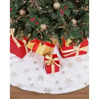 Sonstiges Weihnachtsbaumdecke Fell Rund 122cm Weiß mit Gold Schneeflocken