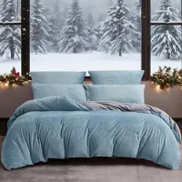 YASMENG Winter Bettwäsche 135x200 cm Hellblau Grau Flanell 2-teilig mit Reißverschluss