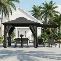 Selius Pavillon mit ausziehbarer Seitenmarkise – Aluminiumrahmen – Doppellagiges Dach – Schwarz