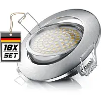 Brandson LED Einbaustrahler 18er Set rund mit 4 W und 350 Lumen in warmweiß 3000 K, dimmbar und schwenkbar, Aluminium-Druckgussrahmen, Deckenspots, 18 Stück, silber