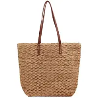 Markenlos Große Leder Strandtasche - Braun - Sommer Strandtasche - Ideal für Strand und Einkaufen - Großer Stauraum