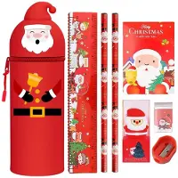 Merkloos Stiftetui aus Silikon, 2-in-1, mit weihnachtlichem, niedlichem Design – inklusive 6 Bleistiften