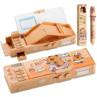 Merkloos Capybara Etui mit Schlüsselanhänger und Stift – 2-in-1, süße Silikon-Aufbewahrungsbox