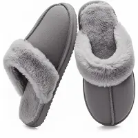 Merkloos Damenschuhe, Hausschuhe mit flauschigem Innenfutter, in Grau