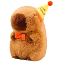 Merkloos Kapybara-Plüschtier, 25 cm, mit Geburtstagsmütze