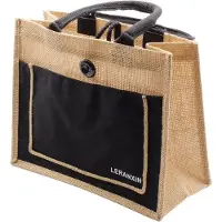 Unyqoos Faltbare Jute-Einkaufstasche 30 x 25 x 13 cm – kleine stylische Tasche mit kurzem schwarzem Baumwollgriff, PVC-laminiert, wiederverwendbar, gelb