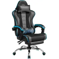Merkloos Gaming-Stuhl Gamingstuhl Bürostuhl - Massagefunktion - Fußstütze - Belastbar bis 136 kg - Schwarz und Grau