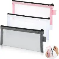 Markenlos Etui Set 3 Stück - Transparente Nylon Organizer in Grau, Weiß und Rosa