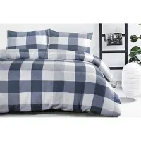 Padiro Bettwäsche-Set 3-teilig für 2 Personen - 200 x 200 cm + 50 x 75 cm - Extragroß XL - Baumwollsatin - Blau - Vichy-Karomuster