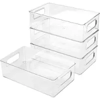 Merkloos Kühlschrank-Organizer, 4 Stück – Stapelbare Aufbewahrungsboxen – Transparentes Plastik – 25,5 x 15,1 x 7,6 cm – Mit Griff – Für Ordnung und Übersicht