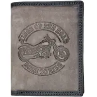 FLW Graue Brieftasche aus echtem Leder Drive or Die Sie mit RFID (Data Protection) - Motorrad geprägt