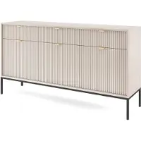 Stylmeble24 Kommode NOVUM Kaschmir mit schwarzem Metallgestell 154 × 83 × 39 cm – Moderne Design-Kommode mit geriffelten Fronten