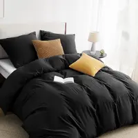Markenlos Bettwäsche-Set 135 x 200 cm, 2-teilig, schwarz - Bettwäsche, schwarz, bestehend aus: 1 Bettbezug 135 x 200 cm + 1 Kopfbezug 80 x 80 cm, e Bettwäsche, Polyester