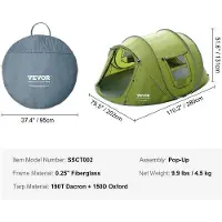 Markenlos Jemaison Pop-up Zelt – Wasserdicht – 4 Personen – Wetterfest – Zelt – Festival – Leicht – Zelte – Grün – 202x280 cm