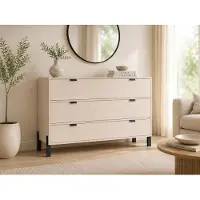 EURO-MOEBEL Kommode VERONA 3S Creme 3 Schubladen – Moderne Kommode mit Stauraum, Sideboard, Anrichte, Wohnzimmerschrank, Flurkommode, Schlafzimmerkommode