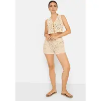 LASCANA Spitzentop , Damen, Gr. 42, beige (sand), Spitze, Obermaterial: 100% Baumwolle, unifarben, figurumspielend taillenlang, V-Ausschnitt, Tops Spitzentop
