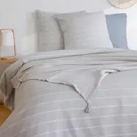 Merkloos Bettwäsche-Set 240 x 220 cm mit 2 Kissenbezügen in Grau-Weiß Gestreift Mikrofaser