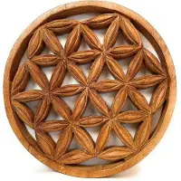Unyqoos Lebensblume Wandbild 20 cm – handgefertigtes Holzbild aus Akazienholz, braune Wanddekoration, esoterisches Feng‑Shui Geschenk