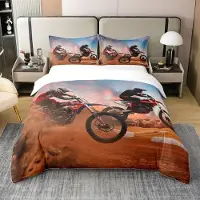 Loussiesd Bettwäsche-Set Motocross Rider 135x200cm 100% Baumwolle Mehrfarbig mit Reißverschluss