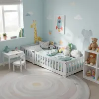 Sonstiges Kinderbett Bodenbett 120x200 cm Massivholz Weiß mit abnehmbarer Tür