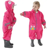 Merkloos Regenanzug, wasserdicht – Uni, für Kinder im Alter von 1-8 Jahren – Lange Ärmel – Atmungsaktives Polyester – Verstellbarer Bund – Verschiedene Designs – Regenjacke
