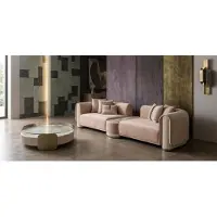 AEA Beiges Wohnzimmer-Set weiches 3-Sitzer-Sofa runder Couchtisch Designermöbel
