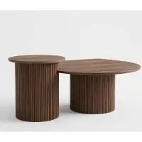 JVmoebel Couchtisch-Set Farbe Braun Moderner Stil Holzplatte Holzbeine Rund Neu