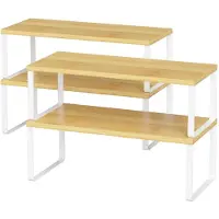 Merkloos Set aus 4 Küchenregal-Organizern - Erweiterbare und Stapelbare Aufbewahrungsregale - Metall und Holz