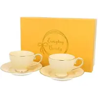 DUO sp. z o.o. DUO ECRU 2er-Set Espressotassen mit Untertassen NINA New Bone China Porzellan