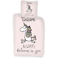 Einhorn Baby Kinder Bettwäsche Motiv Unicorn Always believes in you Rosa Bettdecke 100x140 cm Kopfkissen 40x45 cm 100 Baumwolle