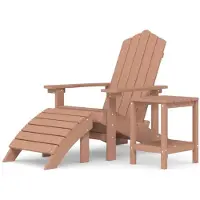 vidaXL Adirondack Gartenstuhl mit Fußstütze Hocker und Tisch Gartenliege Balkonstuhl Gartenmöbel aus HDPE wetterfest UV-beständig langlebig Braun - Sessel + Fußstütze + Tisch