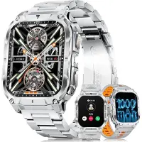 Lige Smartwatch Herren Militär-1000mAh 2 HD Große Display LED-Licht 3 Armbändern Taschenlampe 120+ Sportmodi mit Herzfrequenz Schlafmonitor Silber
