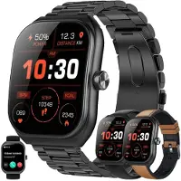 SGDDFIT AMOLED Smartwatch Herren mit Telefonfunktion 300mAh Batterie Sportuhr mit Bluetooth Anrufe mit Schlafmonitor 5ATM Wasserdicht Smart Watch für iOS Schwarz