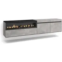 Dripio TV-Lowboard 200x45x35cm mit LED-Kamin, hängend, Zement