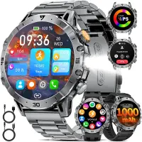 Lige Smartwatch Herren Militär 1000mAH Großer Akku HD Großes Display mit Telefonfunktion LED Taschenlampe mit 110+ Sportmodi Herz Schlaftracking IP68 Schwarz